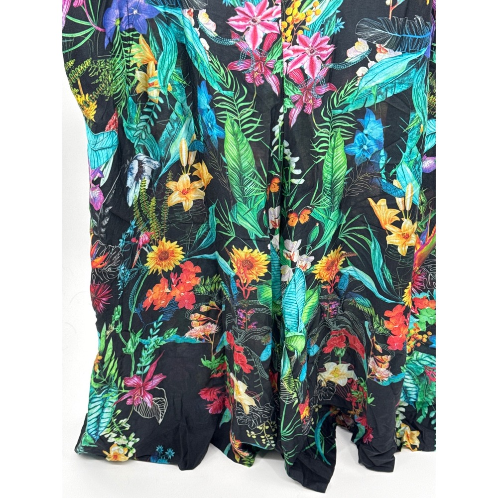 Tropical Floral Wide Leg Jumpsuit Women Black V-Neck Sleeveless Boho XL - Picture 3 of 12
